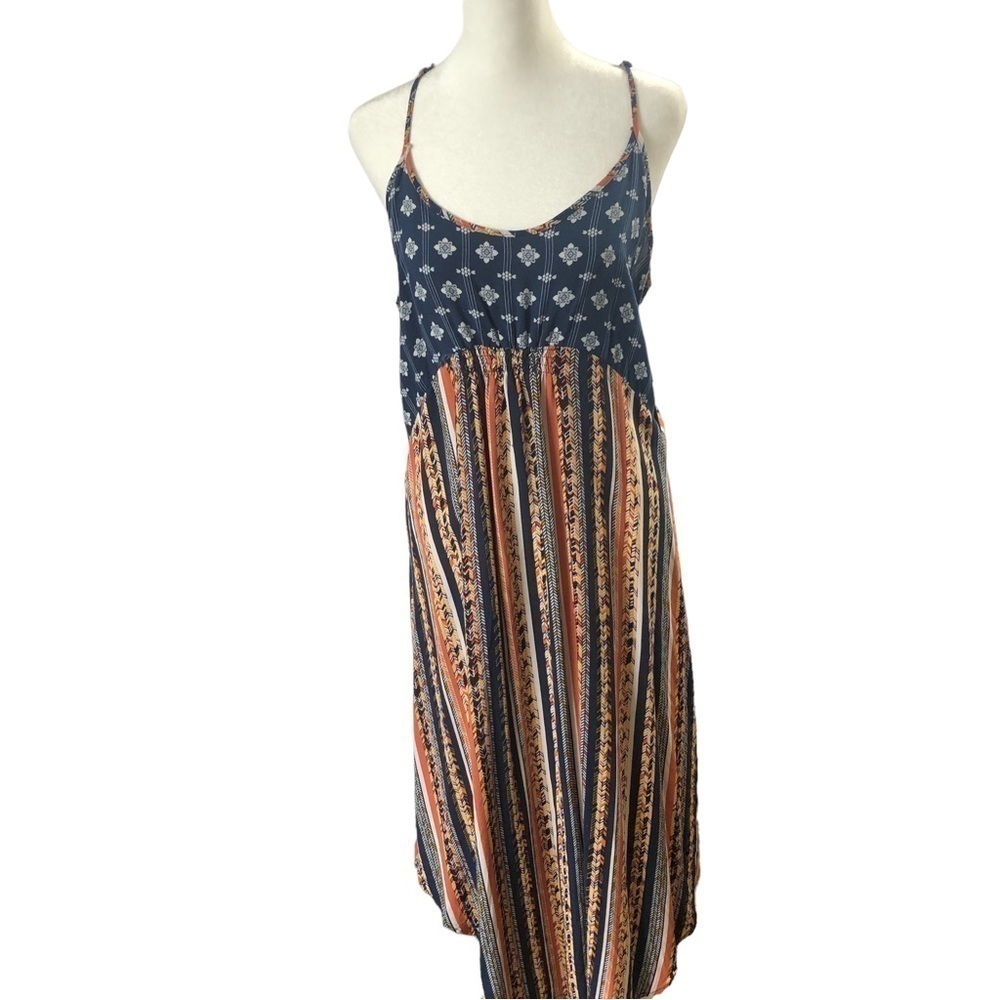 Hype Maxi Dress Women XL Blue Orange Boho Racerback